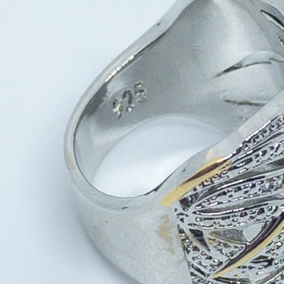 Silver Wide Band White Sapphire Gold Ring - Picture 13 of 16